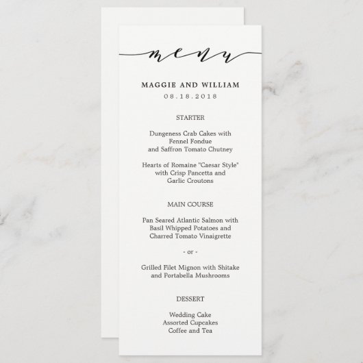 簡単なスクリプトメニューカード メニュー (正面/裏面)