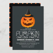簡単なハロウィンのカボチャ彫りパーティー　 spooky 招待状 (正面/裏面)
