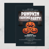 簡単なハロウィンのカボチャ彫りパーティー　 spooky 招待状 (正面/裏面)
