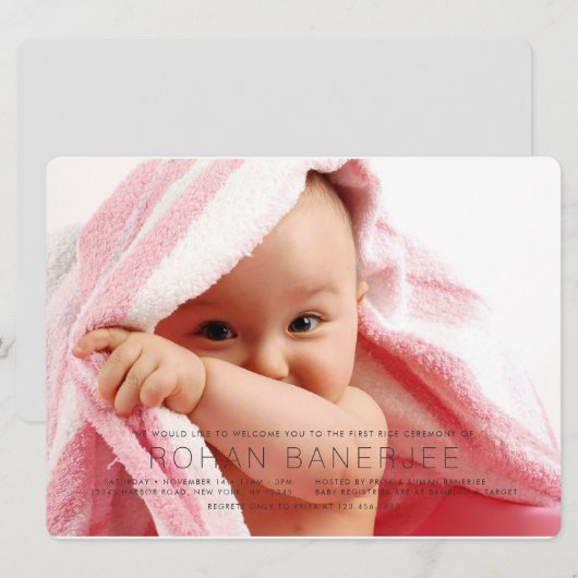 簡単な初めての食事の儀式 アンナプラシャン ご招待 招待状 (正面/裏面)