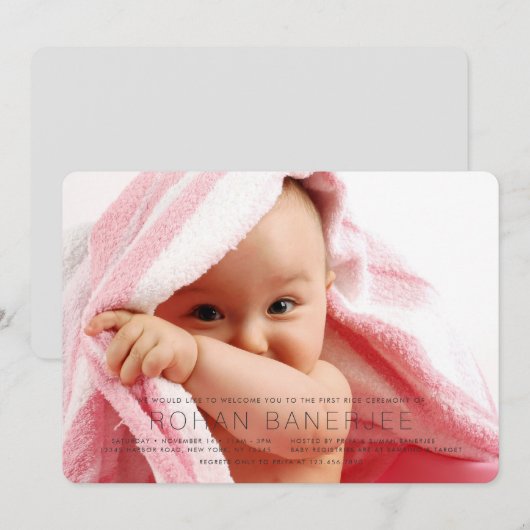 簡単な初めての食事の儀式 アンナプラシャン ご招待 招待状 (正面/裏面)