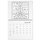 簡単な宇宙のぬりえカレンダー カレンダー (2月 2027)