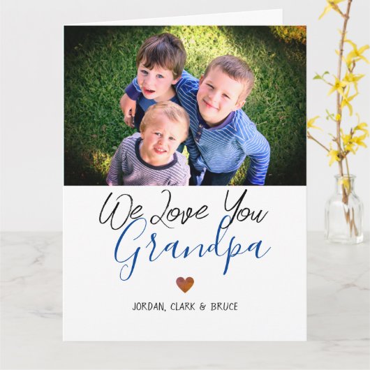 簡単な父の日のおめでとう、祖父２人の写真 カード (黄色い花)