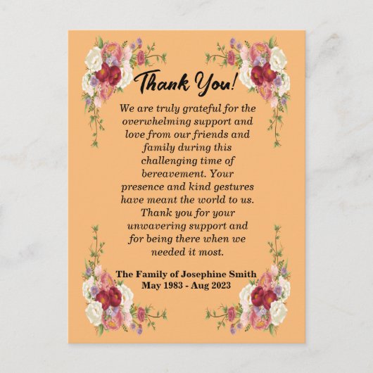 簡単な葬儀のお礼メッセージ（哀悼の意） ポストカード (正面)