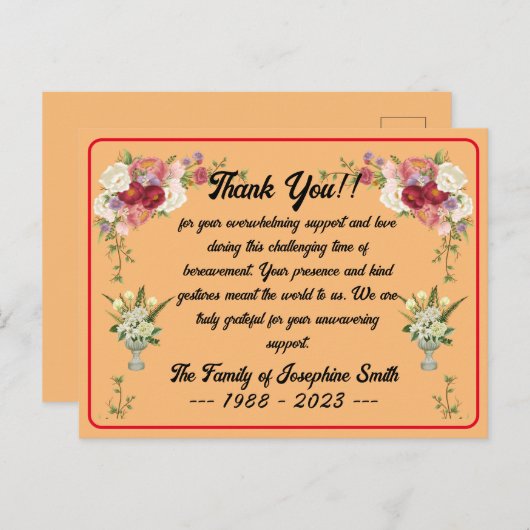 簡単な葬儀のお礼メッセージ（追悼メッセージ） ポストカード (正面/裏面)