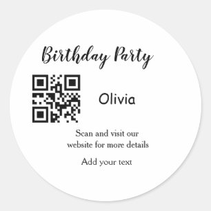 簡単な誕生日パーティーウェブサイトバーコードQRコードを追加 名前 ラウンドシール