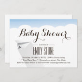 簡単な飛行紙飛行機ベビーシャワー 招待状 (正面/裏面)