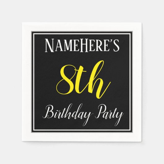 簡単な8歳の誕生日パーティー オーダーメイドのお名前入り スタンダードカクテルナプキン (正面)