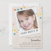 簡単な5歳の誕生日招待状 女の子の写真 招待状 (正面)