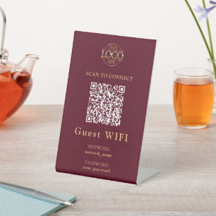簡単なWiFiパスワードとネットワーク ビジネスQRコード 台座サイン