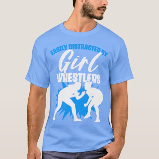 簡単に気が散る面白いレスリングスポーツのユーモア Tシャツ (正面)