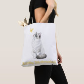簡単に気を取られるかわいい猫と蝶のデザイン トートバッグ (クローズアップ)