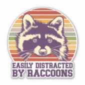 簡単に気を散らすアライグマレトロヴィンテージ夕日 シール (正面)