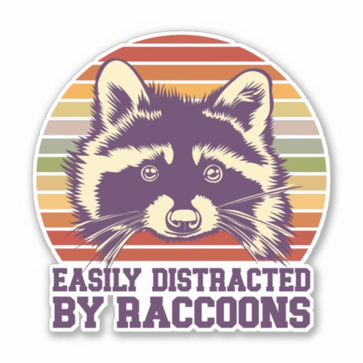 簡単に気を散らすアライグマレトロヴィンテージ夕日 シール (正面)