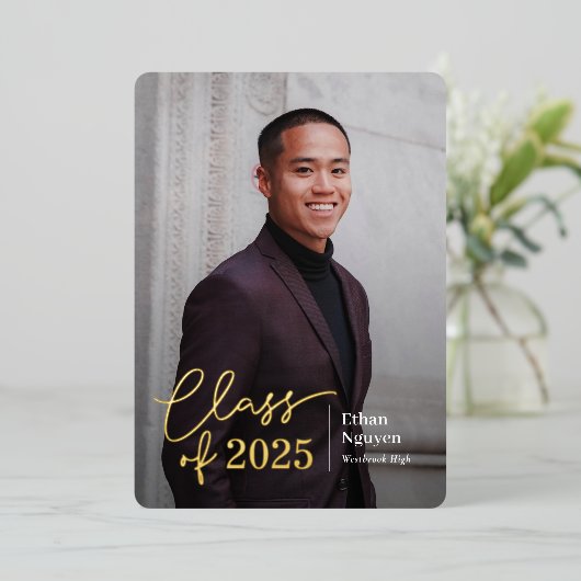 簡単に自信を持ったフォイル卒業招待状 箔招待状 (立ち正面)