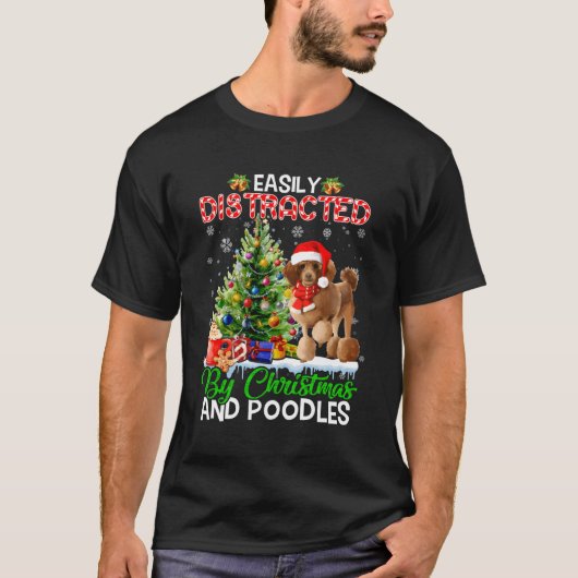 簡単にChriのための犬のクリスマスに気を散らし、プードル Tシャツ (正面)