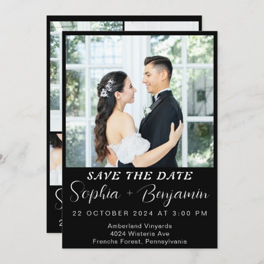 簡単の編モダン集が編集可能な写真のコラージュの日付を保存 招待状 (正面/裏面)