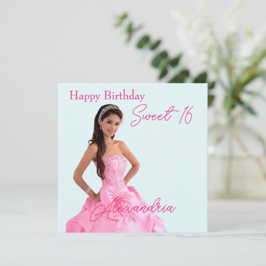 簡単アップロード写真の名前の追加ハッピーバースデー カード (スタンド正面)