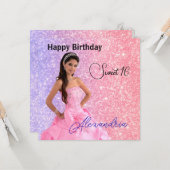 簡単アップロード写真名グラマー女の子誕生日 カード (正面/裏面インサイチュ)