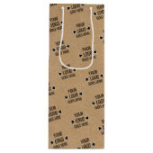 簡単カスタムロゴパタフェイクーン素朴ブラウンクラフト ワインギフトバッグ (正面)