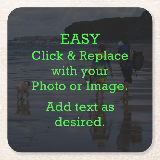 簡単クリックとイメージを置き換えて独自のイメージを作成 スクエアペーパーコースター (正面)