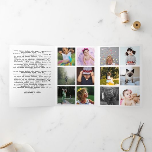 簡単デザインA 15フォトコラージュパーソナライズされたカスタム 三つ折りクリスマスカード (内部)