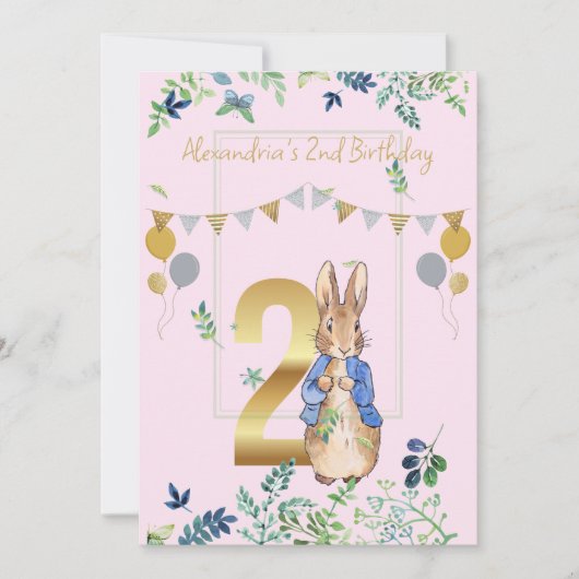 簡単パーソナライズ第2誕生日ピーターうさぎ 招待状 (正面)
