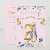 簡単パーソナライズ第2誕生日ピーターうさぎ 招待状 (正面/裏面)