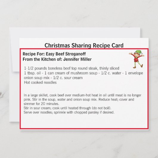 簡単ビーフストロガノフレシピシェアリングクリスマス シーズンカード (裏面)
