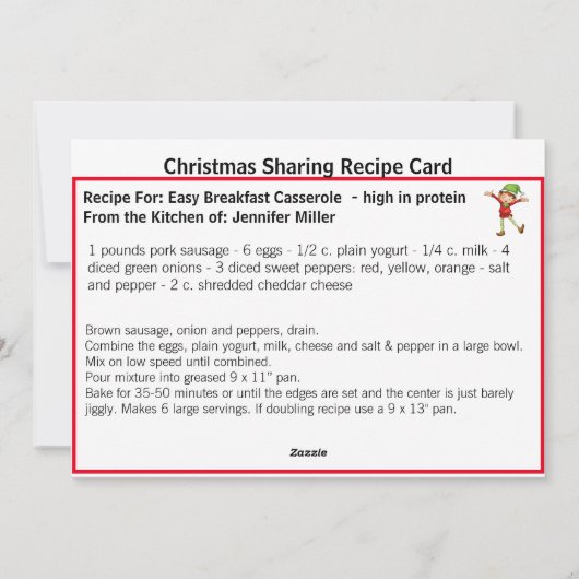 簡単ブレックファーストキャセロールレシピシェアリングクリスマス シーズンカード (裏面)