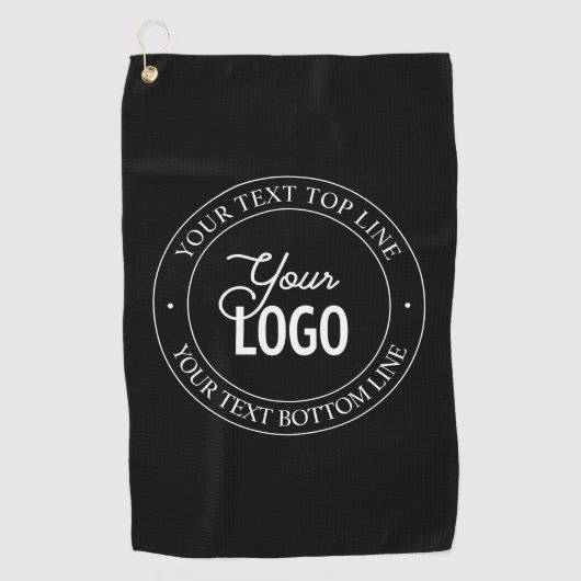 簡単ロゴの交換とカスタマイズ可能な文字 |黒 ゴルフタオル (正面)