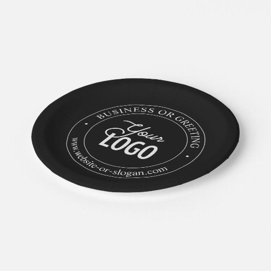簡単ロゴの交換とカスタマイズ可能な文字 |黒 ペーパープレート (アングル)