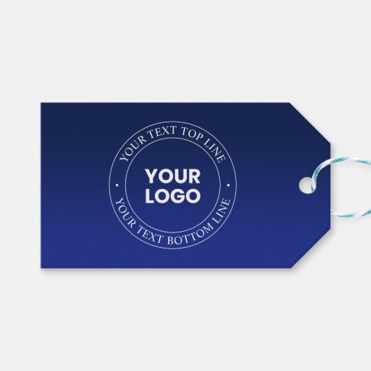 簡単ロゴの交換と文字 |濃い青のグラデーション ギフトタグ (正面(横))
