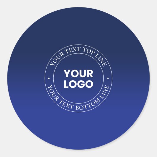 簡単ロゴの交換と文字 |濃い青のグラデーション ラウンドシール (正面)