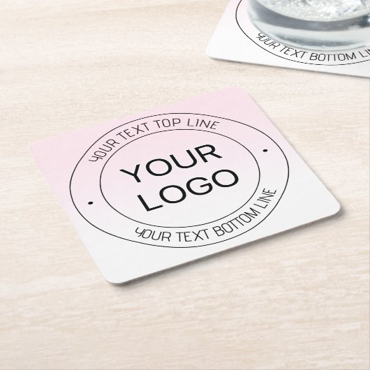 簡単ロゴの置換と編集可能文字ピンクグラデーション スクエアペーパーコースター (アングル)