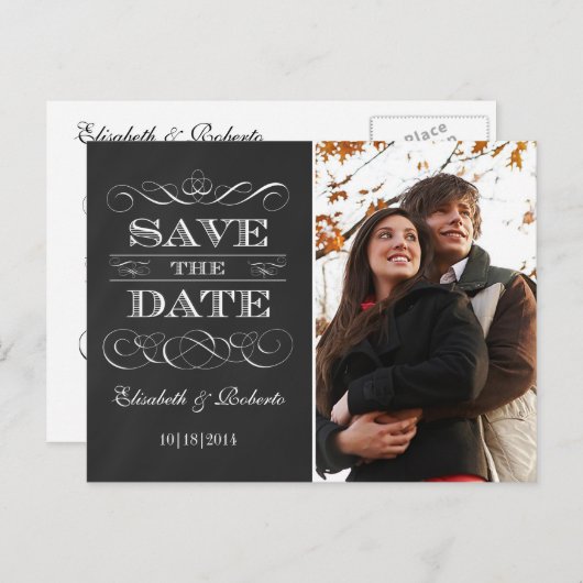 簡単ヴィンテージChalkboard日付を保存 案内ポストカード (正面/裏面)