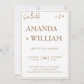 簡単編集可能モダンリーフモノグラム日付の保存 招待状