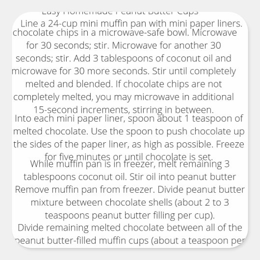 簡単自家製ピーナッツバターカップレシピ 子供へ スクエアシール (正面)