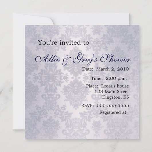 簡単、エレガントなカップルのブライダルシャワーのテンプレート 招待状 (裏面)
