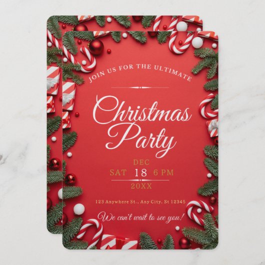 簡単!クリスマスパーティの招待状-詳細の追加 招待状 (正面/裏面)