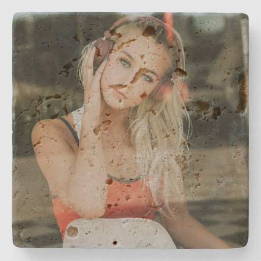 簡単!トラバーチンコースターパーソナライズされた- – イメージを追加 ストーンコースター (正面)