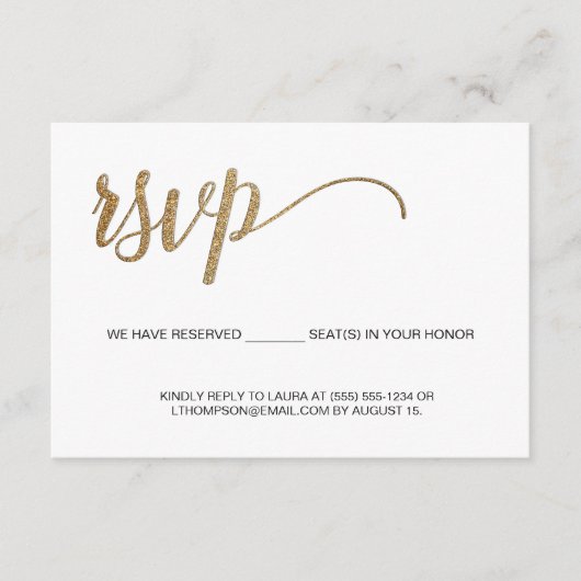 簡単 モダン ゴールド RSVP 郵送なし 予約席 エンクロージャーカード (正面)