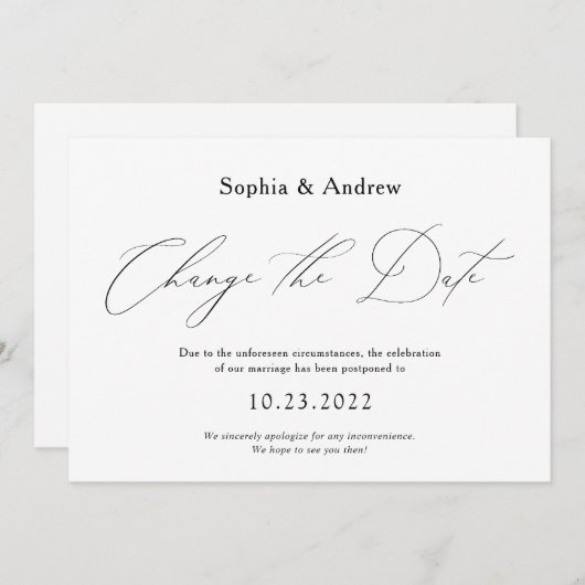 簡単 日程変更 結婚式延期のお知らせ 招待状 (正面/裏面)