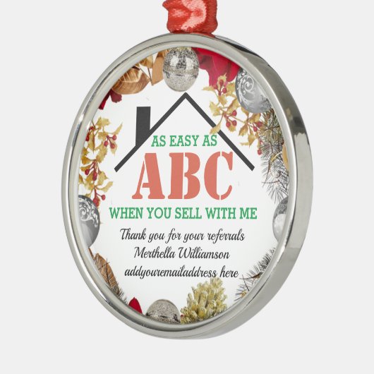 簡単AS ABC不動産仲介業者クライアントのクリスマス メタルオーナメント (左)