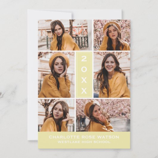 簡易シック写真コラージュ卒業招待状 招待状 (正面)