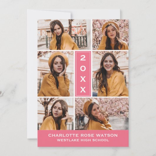 簡易シック写真コラージュ卒業招待状 招待状 (正面)