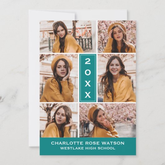 簡易シック写真コラージュ卒業招待状 招待状 (正面)