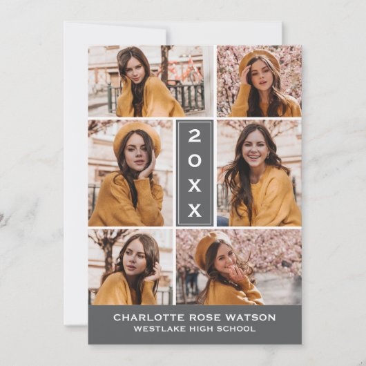 簡易シック写真コラージュ卒業招待状 招待状 (正面)