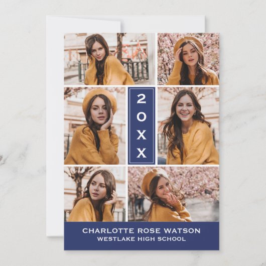 簡易シック写真コラージュ卒業招待状 招待状 (正面)