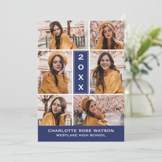 簡易シック写真コラージュ卒業招待状 招待状 (スタンド正面)